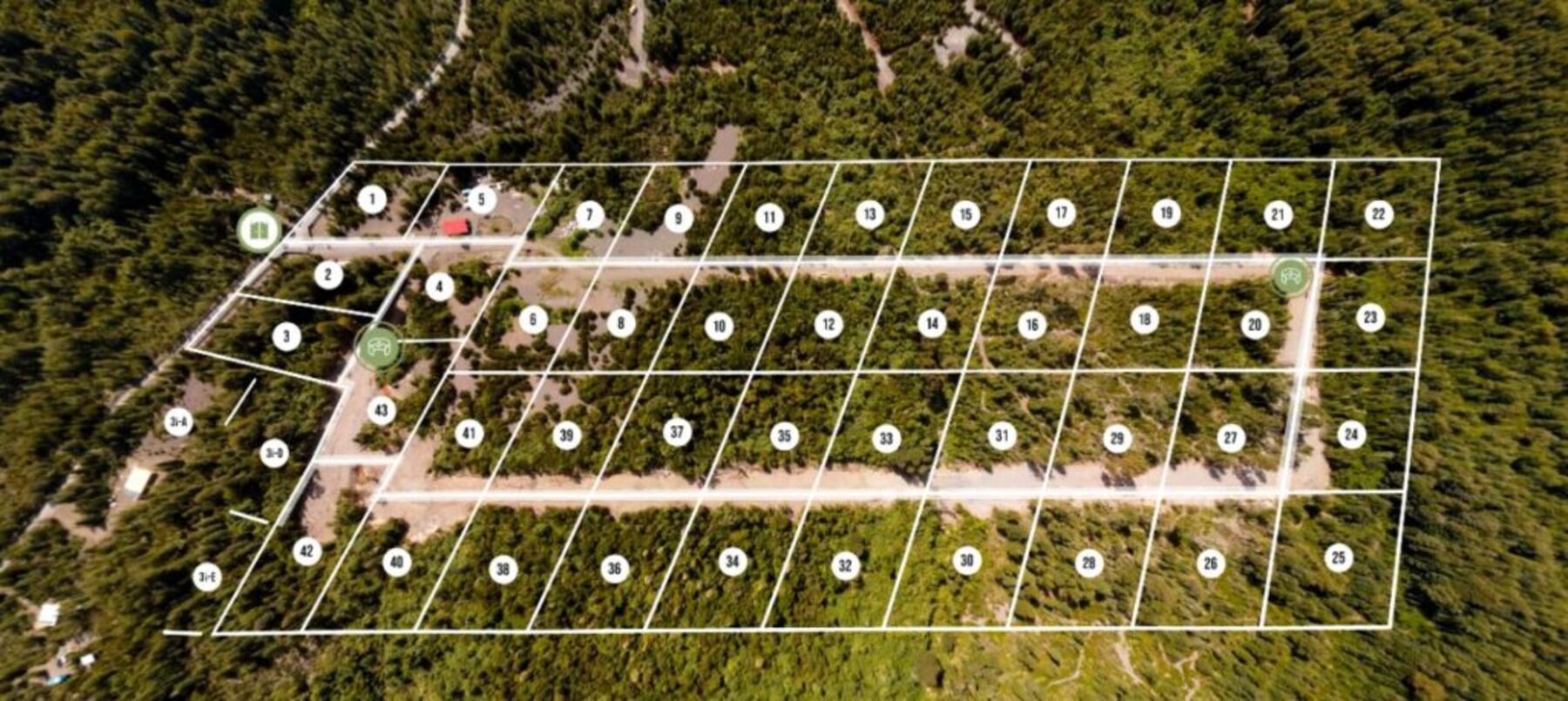 Plano con la subdivisión numerada de los 46 lotes, Patagonia Ensenada